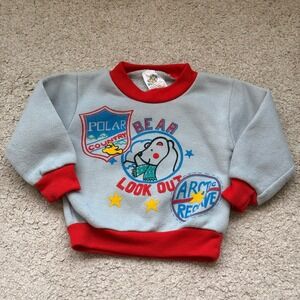 Vintage Cuties By Judy Polar Bear Fleece Sweatshirt Blue Red 12M RN 15994